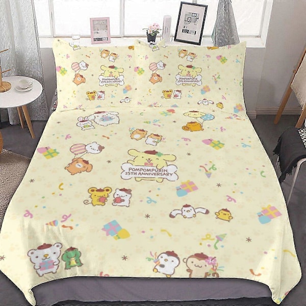 c2 Pompompurin Påslakanset 3-delars Sängklädesset Mjukt Varmt Och Bekvämt Mjukt Sängset med 1 Påslakan Och 2 Örngott för Sovrum Alla Säsonger 135x200cm 53x78in