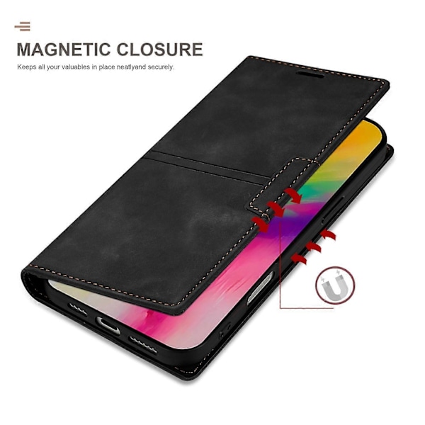 Magnettlåsende lommebokveske i lær for iPhone 16 - Multicolor Black