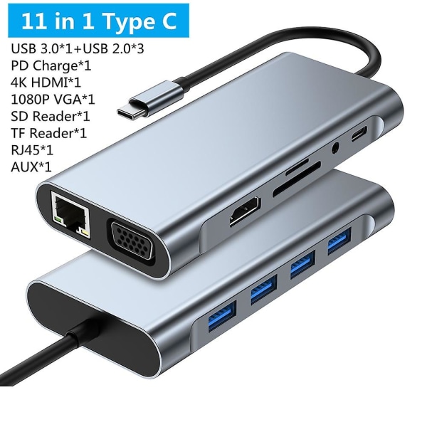 11 i 1 A Typ C Dock USB C Hub 3.2 Splitter Multiport Adapter För Laptop Macbook Ipad Xiaomi