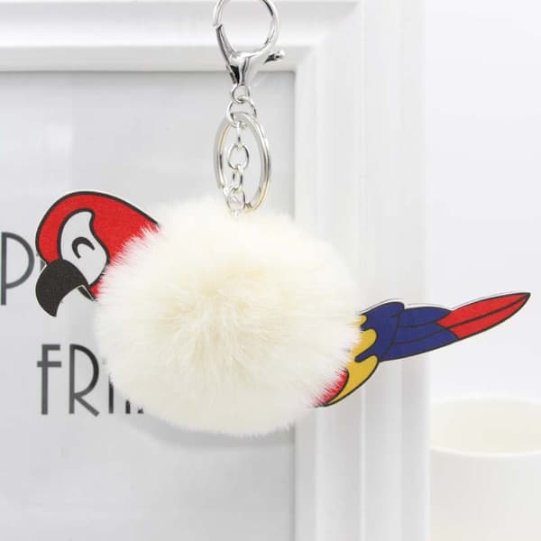 Sæt med 2 fluffy pom-pom nøgleringe, dyrenøgleringe, pom-pom nøgleringe, fluffy fuglenøgleringe