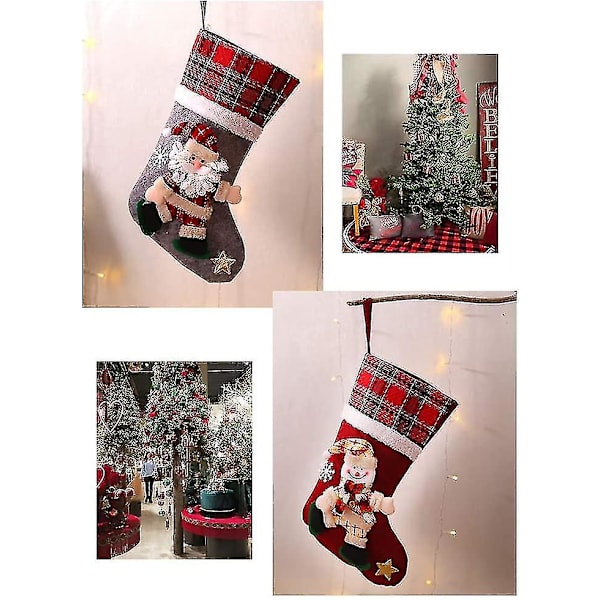 4 st julstrumpor, stor julstrumpa, julklappspåse, björn, älg, snögubbe, tomtenisseprydnad, godispåse juldekoration strumpa