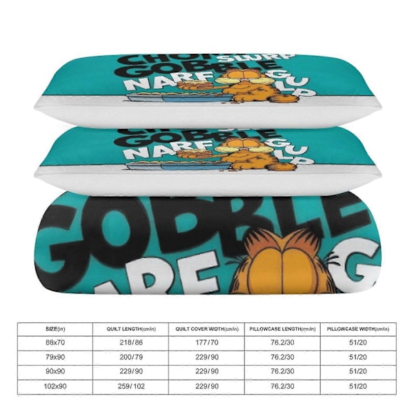 v7273 Lakanat Vuodevaatteet Syö Ruokaa Garfield Peittosetti Pehmeä 3 Osainen Yhden Henkilön Vuodevaatesetti Paksu Koko Kautta, 1 Peitto 2 Tyynyliinaa Lakanat 135x200cm 53x78in