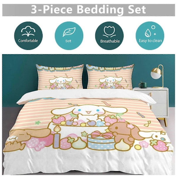 v1458 Cinnamoroll Täcke Set Tjockt Mjukt 3 Delars Sängklädesset Året Runt Täcke med 2 Örngott för Vuxna Kvinnor Flickor Tonåringar Hem Rum Inredning io 135x200cm 53x78in