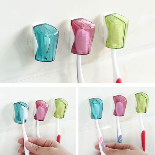 3 styks Creative Suction Cup Tandbørste Støvdæksel Home Tandbørsteholder Tilfældig farve