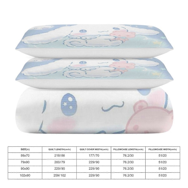 v926 Cinnamoroll 3-delt Twin Sengesæt - Inkluderer 1 Enkelt Dyne og 2 Pudebetræk - Falmebestandig Mikrofiber - Cinnamoroll io926 135x200cm 53x78in