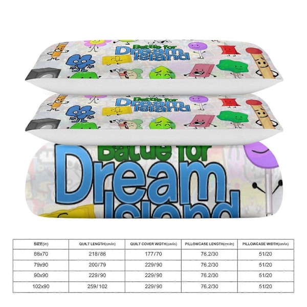 x235 Battle for Dream Island BFDI Påslakan Mikrofiber Sängkläder Set 3D-tryckt Lättvikt 3-delars Täcke Set, 1 Påslakan Och 2 Örngott 200x200cm 78x78in