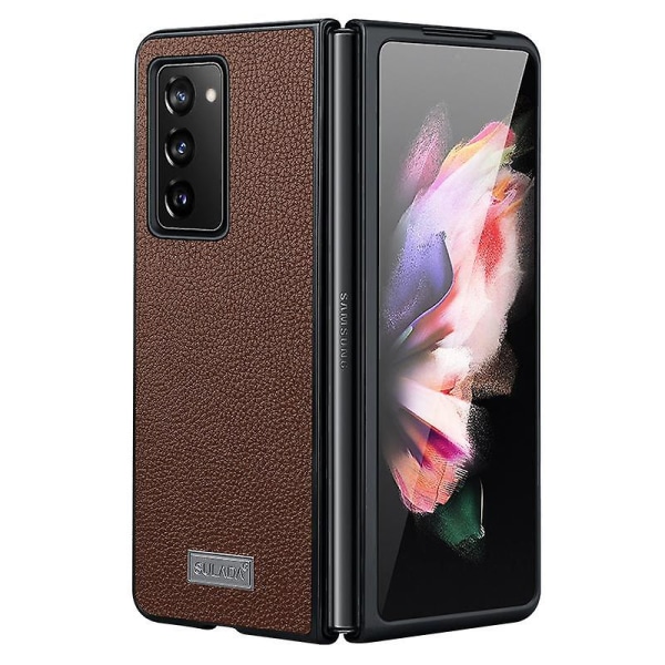 Velbeskyttet Litchi PU-lærbelagt mobildeksel for Samsung W21 5G/Galaxy Z Fold2 5G Dark brown