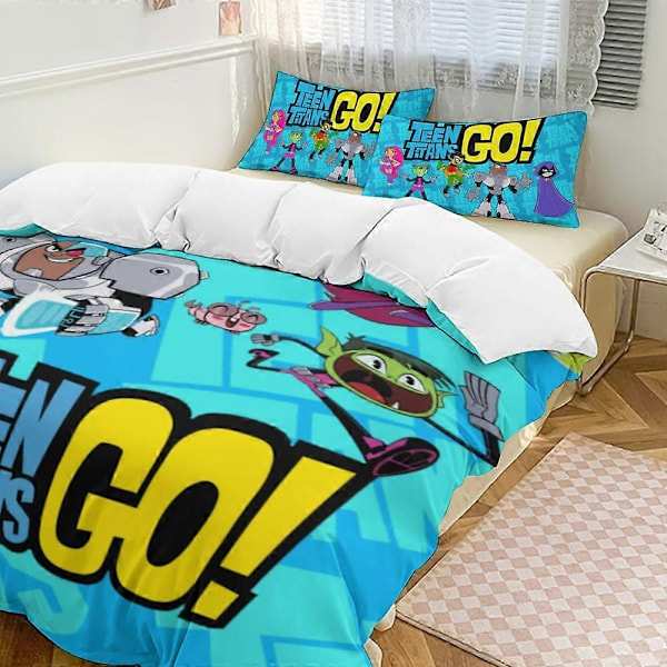 x311 Teen Titans Go 3-delt sengetøjssæt Varmt og behageligt blødt dynebetræk sengetøjssæt med 1 dynebetræk og 2 pudebetræk til soveværelse b311 240x260cm 94x102in