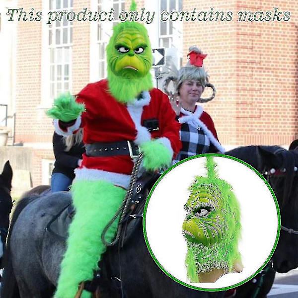 Julen Grinch Helhuvud Latex Mask Julhatt Monster Vuxenhandskar The Grinch  Christmas Mask C