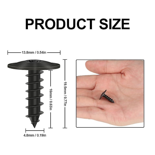 80-pack Självgängande Skruvar M5 x 16 mm Karosseriskruvar Torx Självgängande Skruvar Svart för Bilskärmar