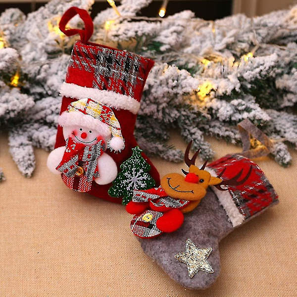 4 st julstrumpor, stor julstrumpa, julklappspåse, björn, älg, snögubbe, tomtenisseprydnad, godispåse juldekoration strumpa