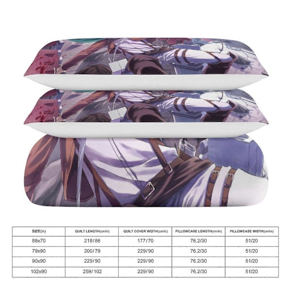 v1404 Attack On Titan Täcke Set Tjockt Mjukt 3 Delars Sängklädesset Året Runt Täcke med 2 Örngott för Vuxna Kvinnor Flickor Tonåringar Hem Rum Deco 135x200cm 53x78in