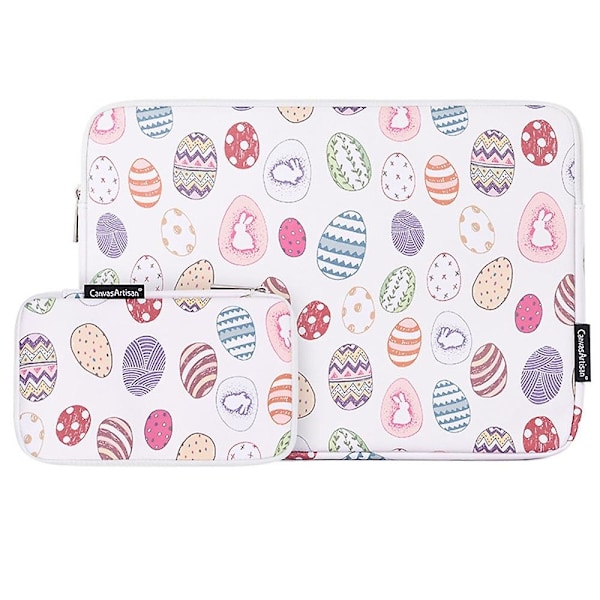 CANVASARTISAN G52-T0121 2-i-1 Laptopväska 12 tum Påskkanin och äggmönsterfodral med liten väska