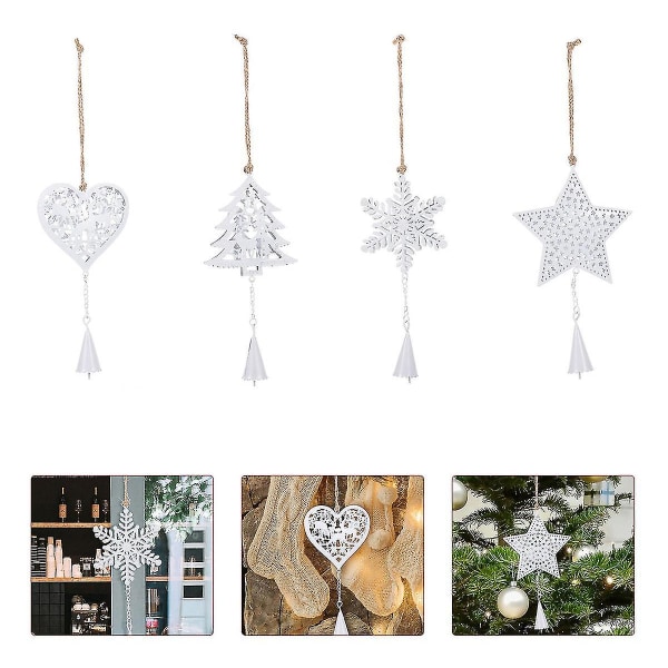 Jinxiu jultema hänge dekoration, julklapp järn hängande snöflinga hjärta hänge Personlig julgran dekoration (vit) (4st)