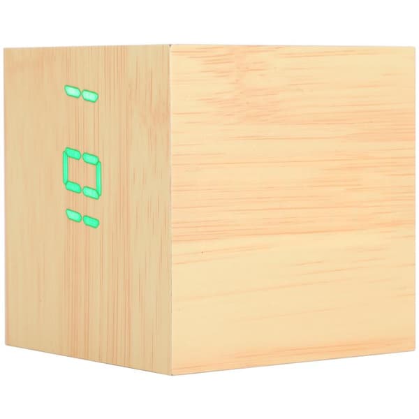 Wooden LED Clock Digital Voice Control Desk Rectangular Ornaments Wood Green Light