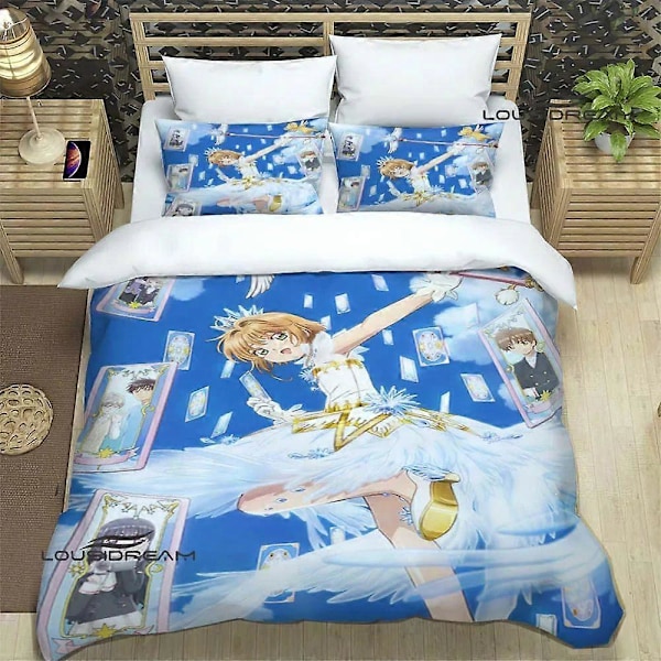 v580 Sängkläder Anime Card Captor Sakura Sängset, Påslakan Täcke Sängset Quilt Örngott, King Queen Twin Storlek Pojkar Flickor Vuxna 3-Delar 135x200cm 53x78in