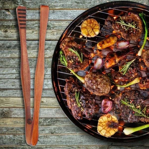 Tre tang for matlaging, grill, buffet, brød, biff, serveringsverktøy