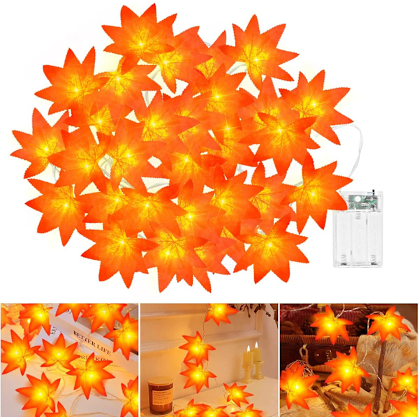 Lönnlöv ljusslinga, 3M 20LED höst höst ljusslinga batteridriven med timer, höstlöv ljusslinga