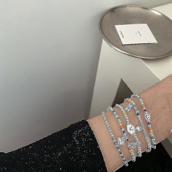Nye regnbueperler armbånd til kvinder koreanske vedhæng par armbånd håndlavede farverige perler armbånd fest smykker, sæt med 5 stk.