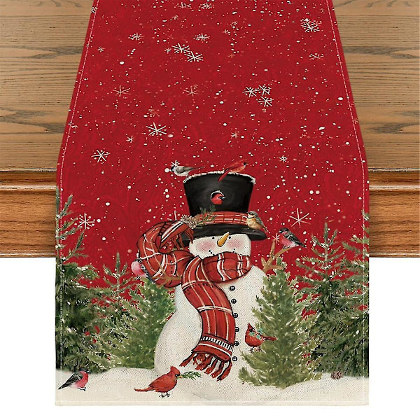 Jul fåglar träd bordslöpare, säsongsbetonade vinter Xmas semester kök matbord dekoration red