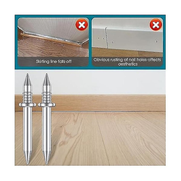 200 Pcs Double-head Skirting Thread Seamless Nail,rust-proof No Trace Skirting Thread Screws Set With 2 Rods, With Nail