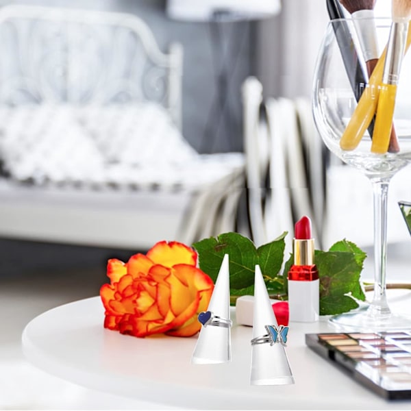 2 stk. gennemsigtig akryl krystal ringholder smykke ring display holder kegle ringholder enkelt finger ringe showcase stand til smykker bryllupsring