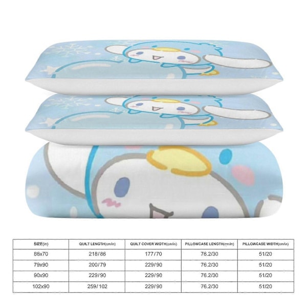 v45 Cinnamoroll 3-delt Twin Sengesæt - Inkluderer 1 Enkelt Dyne og 2 Pudebetræk - Falmebestandig Mikrofiber - Cinnamoroll io45 200x200cm 78x78in
