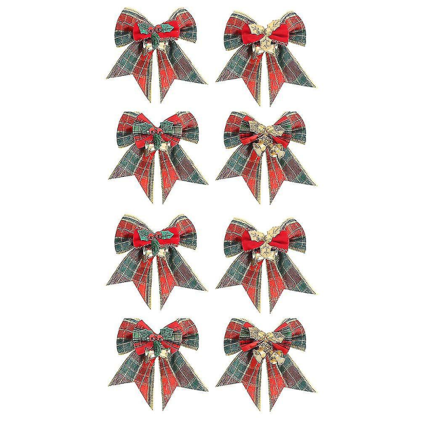 8 Pack Christmas Bow With Bells, For Christmas Decoration, Home Decoration, Christmas Tree Decor A B C D