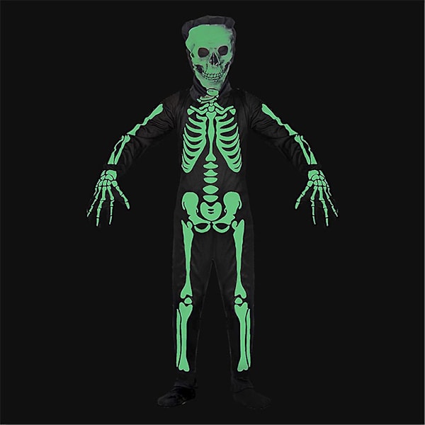 Halloween Barnekostyme Skjelett 3D Trykt Glow In The Dark Hodeskalle Skjelett Skummelt Cosplay Kostyme For 4-12 År Gutter Jenter
