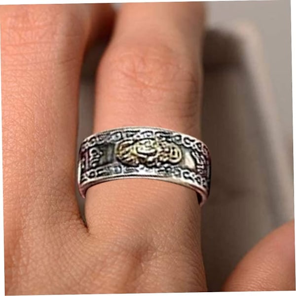 Feng Shui Ring Justerbar Pixiu Amulet Lyckoring Mantra Skydd Rike Ring För Kvinnor Män Ringar