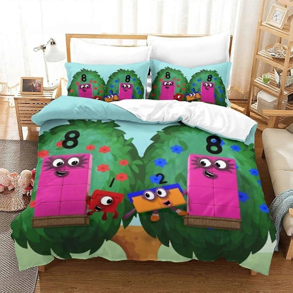 v408 Sängkläder Tecknade Siffer-Block Sängset, Påslakan Sängset Täcke Örngott, King Queen Twin Storlek Pojkar Flickor Vuxna 3-Delars Sängset 135x200cm 53x78in