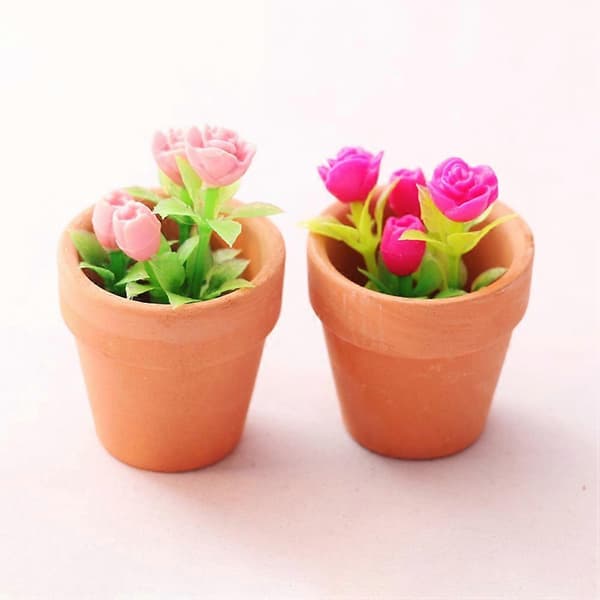 Miniatyr potteplante dukkehus tilbehør roseblomst leker til dekorasjon 4 stk