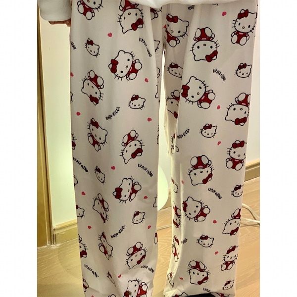 Tecknade HelloKitty mjölksilkespyjamas och tunna sommarbyxor mot bett för män och kvinnor L