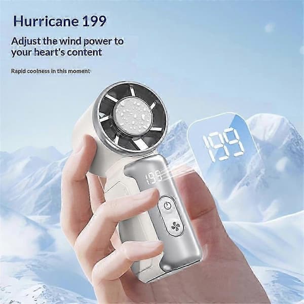 K813 Mini Håndholdt Ventilator 3600mAh 199-Hastighedsniveauer Digitalt Display Bærbar Køleventilator til Udendørs-cg1 White