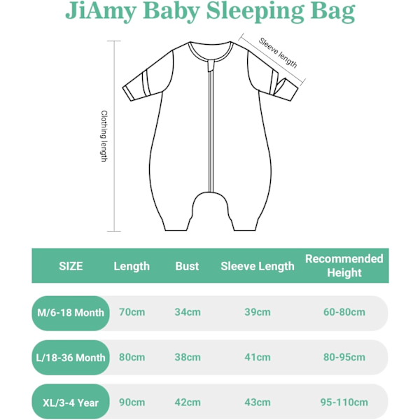 Babyso sacco nanna per bambini e bambine con maniche separabili con gambe pigiama in cotone tuta con cerniera invernale tuta da notte 6-18 mesi, giallo (3,5 Tog) L Yellow