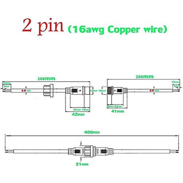 Ip65 Vandtætte Elektriske Stik, 2 Pin, 2 Core Han Hun Stik Led Stik, Med 16awg 20cm Forlængerkabel Til Indendørs Udendørs Led Strip Ligh