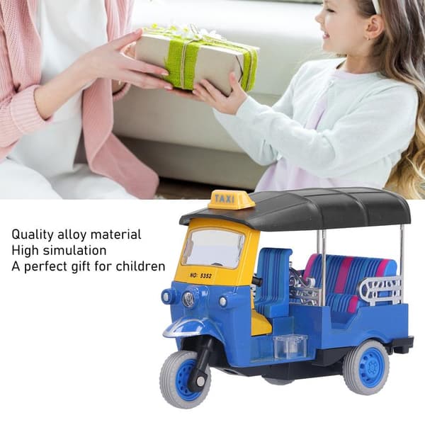 Thai Rickshaw with Pull Back Function, Simulation Alloy Tuk-Tuk Model Toy, Children's Car Toy, Blue Children's Gift