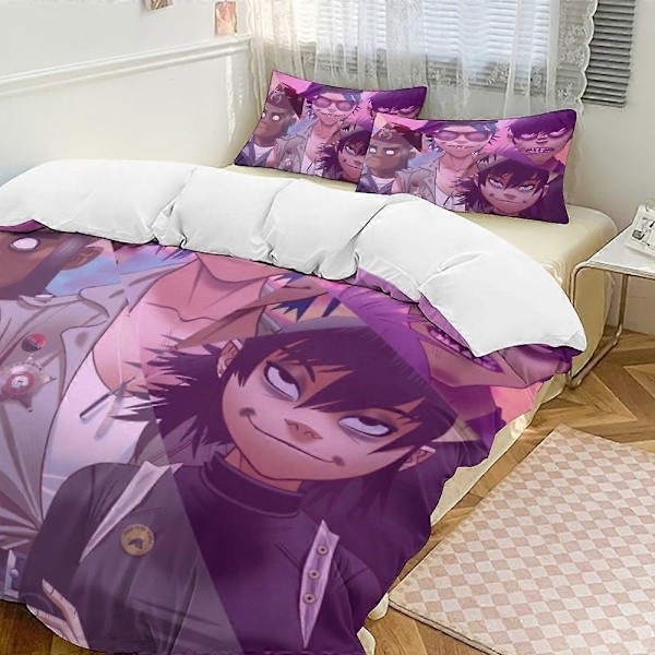 x191 Gorillaz 3-delt sengesett Varmt og komfortabelt mykt dynetrekk sengesett med 1 dynetrekk og 2 putetrekk for soverom b191 135x200cm 53x78in