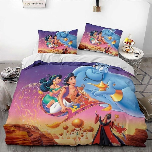 i371 Taikalamppu-Jasmiini Prinsessa Pussilakanasetti Pehmeä 3D-painettu Vuodevaatesetti Peittopussilla 3-osainen Setti Sisältää 2 Tyynyliinaa ja 1 Pussilakanan Mac 240x260cm 94x102in