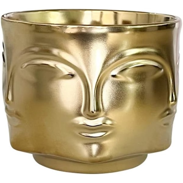 Human Face Vase Ceramic Flower Pot Head Face Modern Indoor Flower Pot Creative Human Face Statue Decorative Flower Pot (Gold)