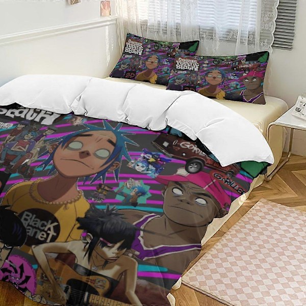 x345 Gorillaz 3-delt sengetøjssæt Varmt og behageligt blødt dynebetræk sengetøjssæt med 1 dynebetræk og 2 pudebetræk til soveværelse b345 135x200cm 53x78in