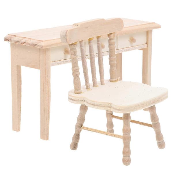 Miniature skrivebord mini træmøbelsæt til dukkehusindretning 1 sæt
