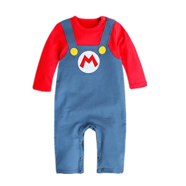 Super Mario Bros Baby Cosplay Crawling Suit Romper Jumpsuit Mario Luigi Cosplay Kostume Hat Sæt Red 3-9M