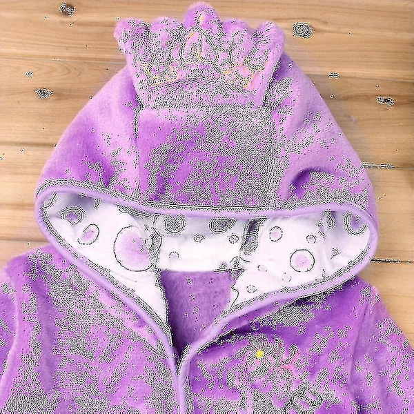 Barnepike i fleece med hette for gutter og jenter, Mikke Mus, badekåpe, nattøy, dyr_y Tw Purple 5-6 Years