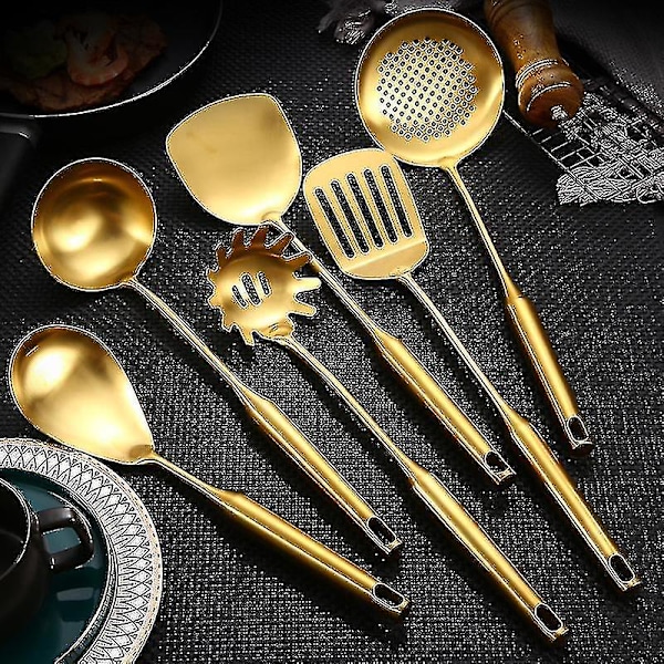 1/6pcs Stainless Steel Cooking Utensils Set Gold Soup Ladle Spatula Rustproof Modern Cooking Gadget 1 Spatula