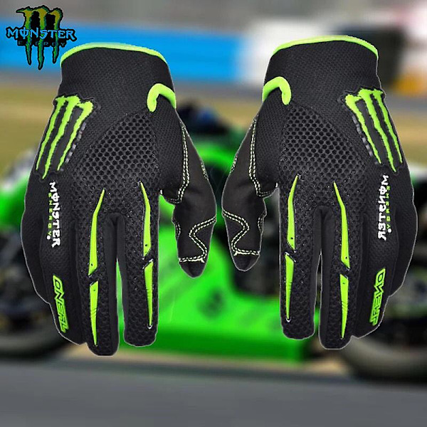 Monster Energy Motorcykel Racing Ride Handske Bike Knight Kampudstyr Alle Fire Sæsoner Mikrofiber Anti-slip Handsker Green and black XL