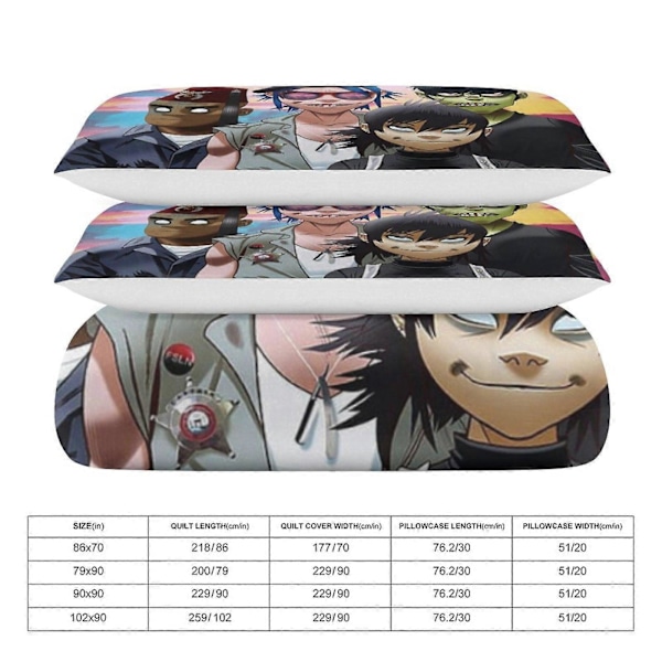 x352 Gorillaz 3-delt sengetøjssæt Varmt og behageligt blødt dynebetræk sengetøjssæt med 1 dynebetræk og 2 pudebetræk til soveværelse b352 135x200cm 53x78in