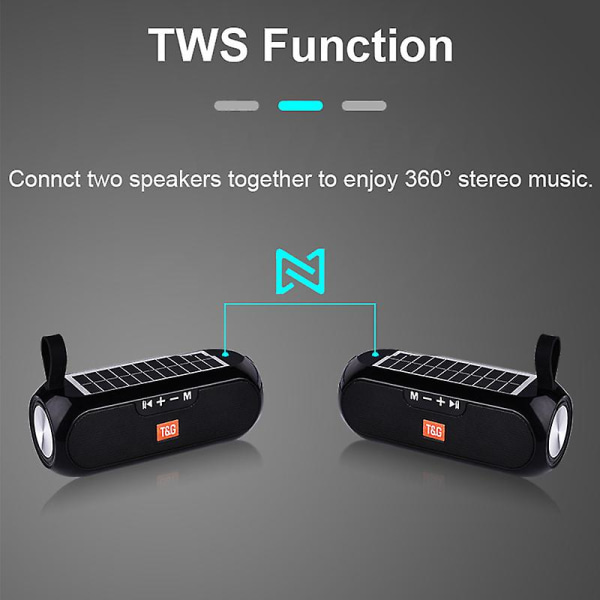 Myytävänä tehokkaat aurinkopaneel kaiuttimet Bluetooth-yhteensopiva stereomusiikkilaatikko Power Bank Boombox USB Aux FM-radio TG182 black