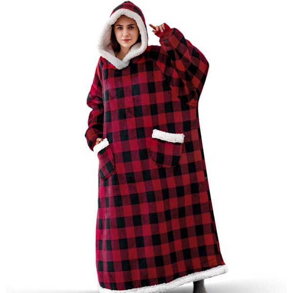Ekstra lang hettegenser-teppe for kvinner Oversized bærbart teppe Koselig myk komfortabel Sherpa fleece gigantisk bærbart hettegenser-teppe genser (lys grå) red