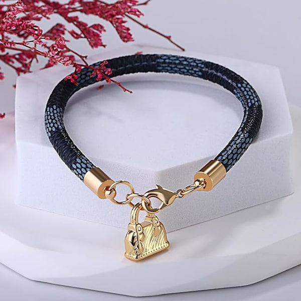 Dam- och herr armband läderrem linjer läderarmband svart brunt vitt legering hänge Luccetto 14K guldpläterat